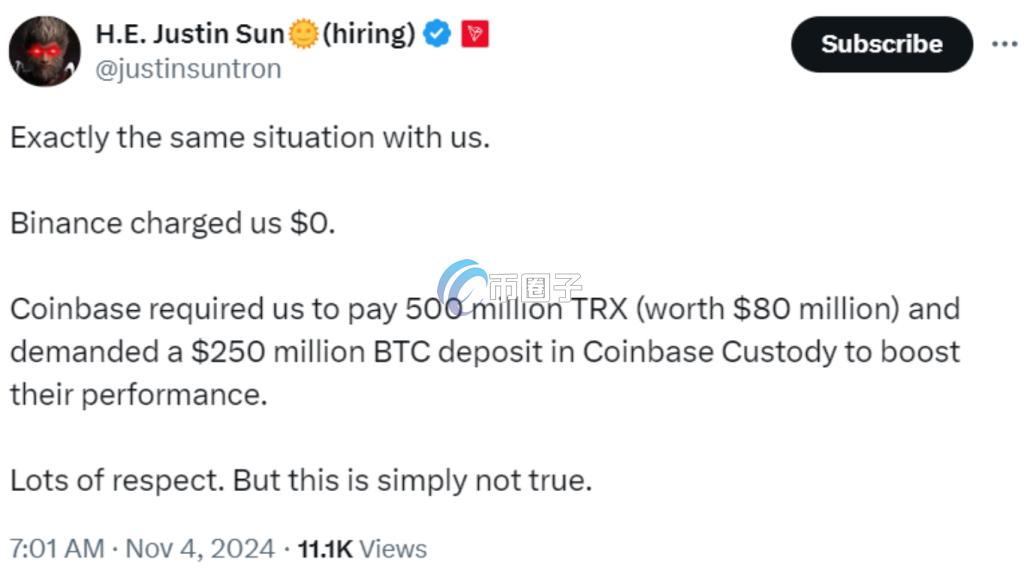 孙宇晨先前批评Coinbase向他索取高额上币费用.jpg