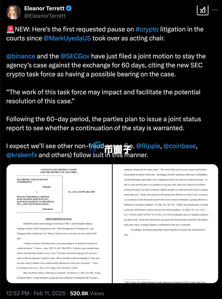 FOX Business记者Terrett于推特发文表示